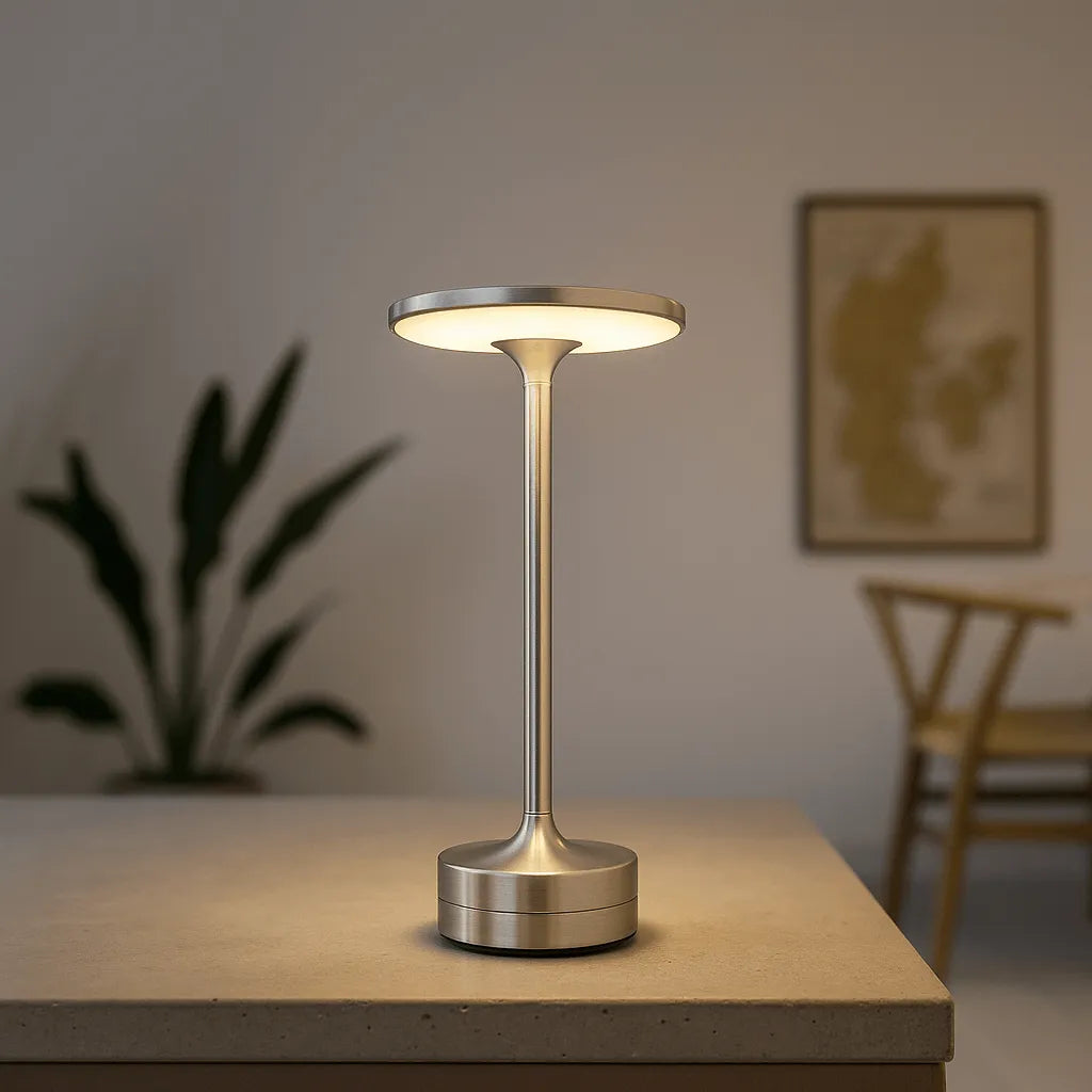 silver table lamp in a room