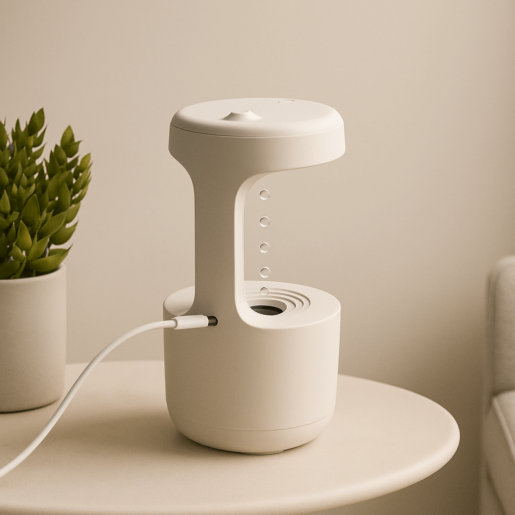 Pure Mist modern air humidifier seen from behind with a cable - ThuisGemak