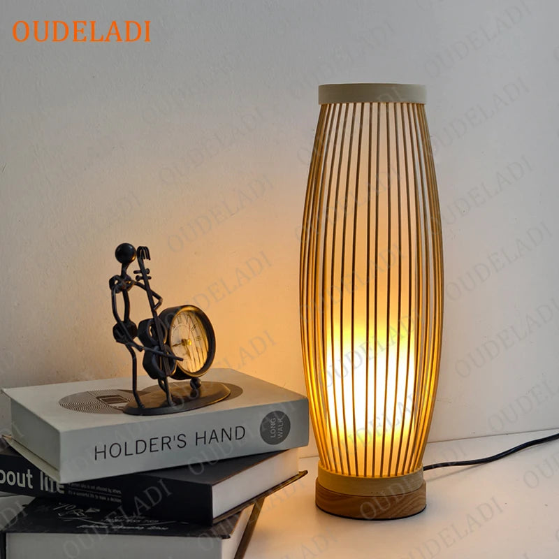 OUDELADI Warm bedside lamp Japanese-style Zen tea room lamps Bedroom tatami decor table lamps Living Room bamboo art desk light - ThuisGemak