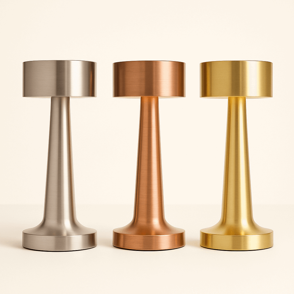 three retro table lamp in colors silver, gold and bronze - ThuisGemak