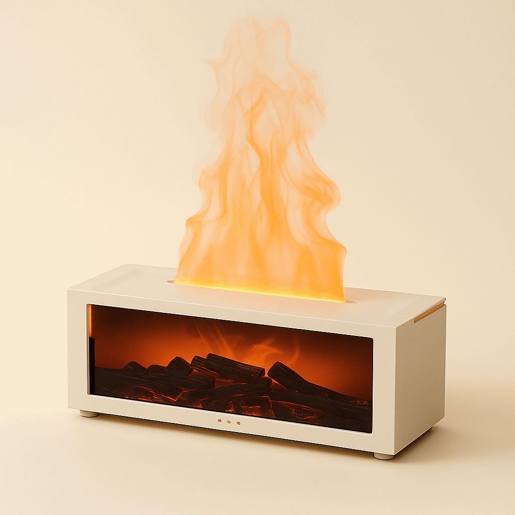 white Aroma Diffuser with Flame Effect in a clean background- ThuisGemak