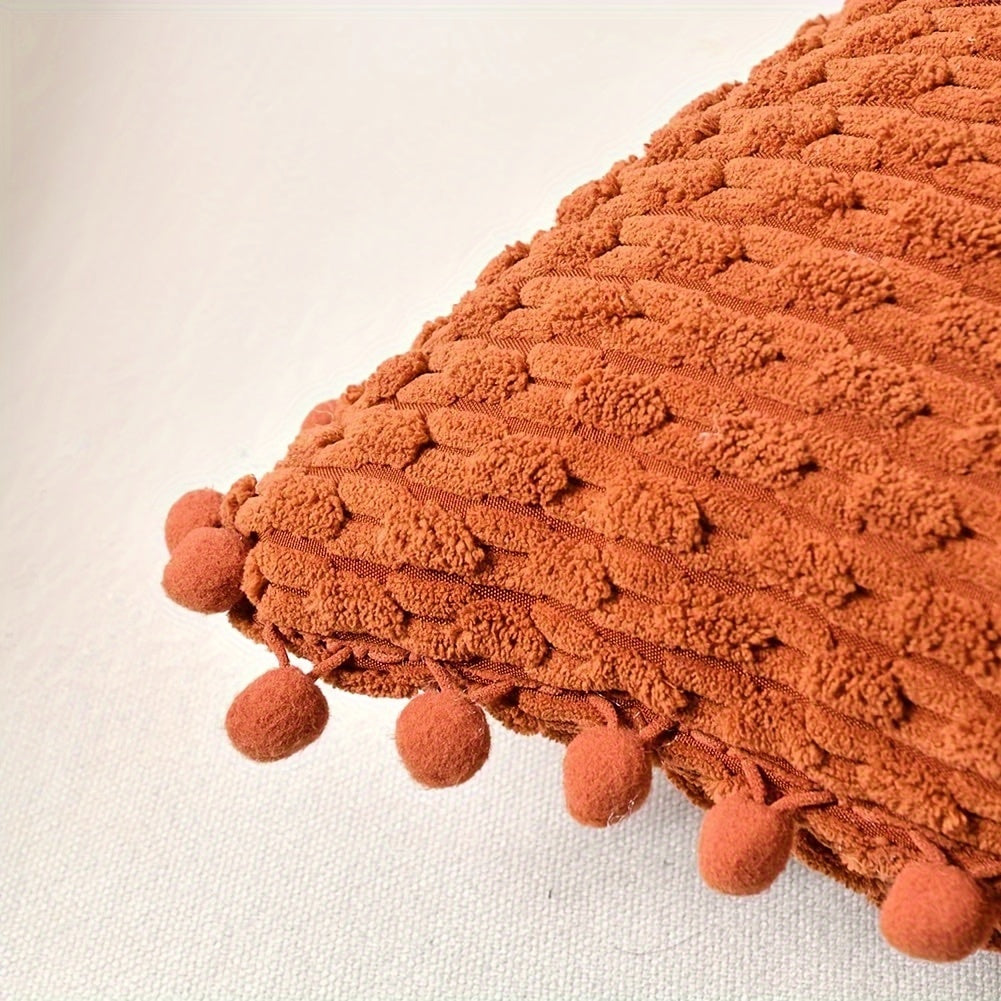 Set of 2 Corduroy Cushion Covers with Pom-Poms