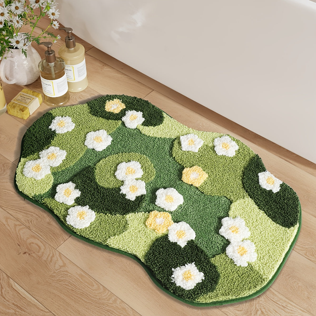 Comfortable oval floral green rug