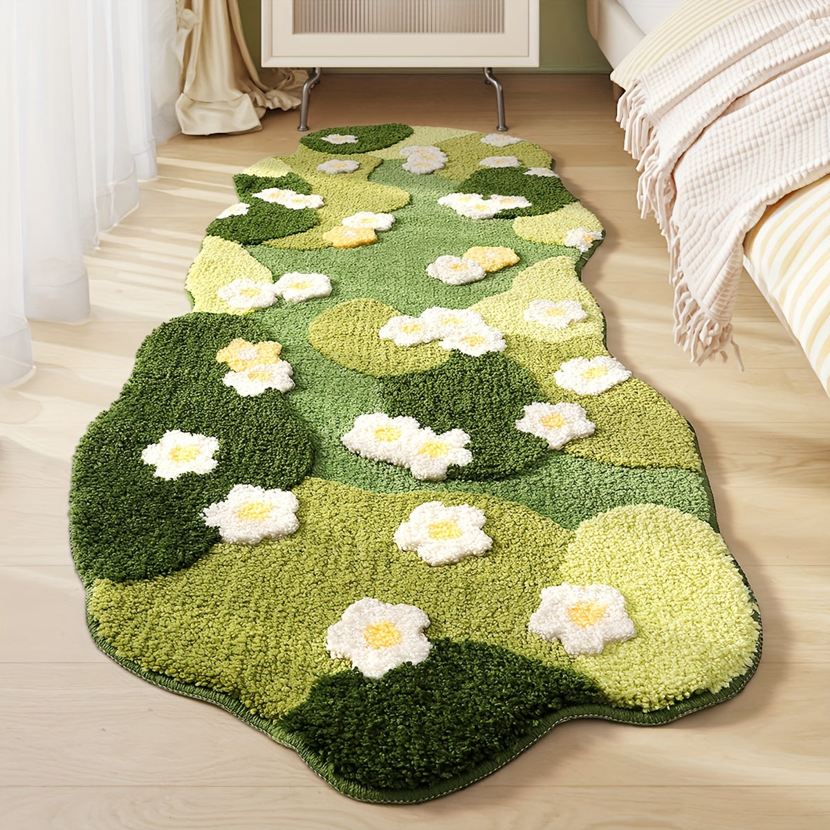 Comfortable oval floral green rug