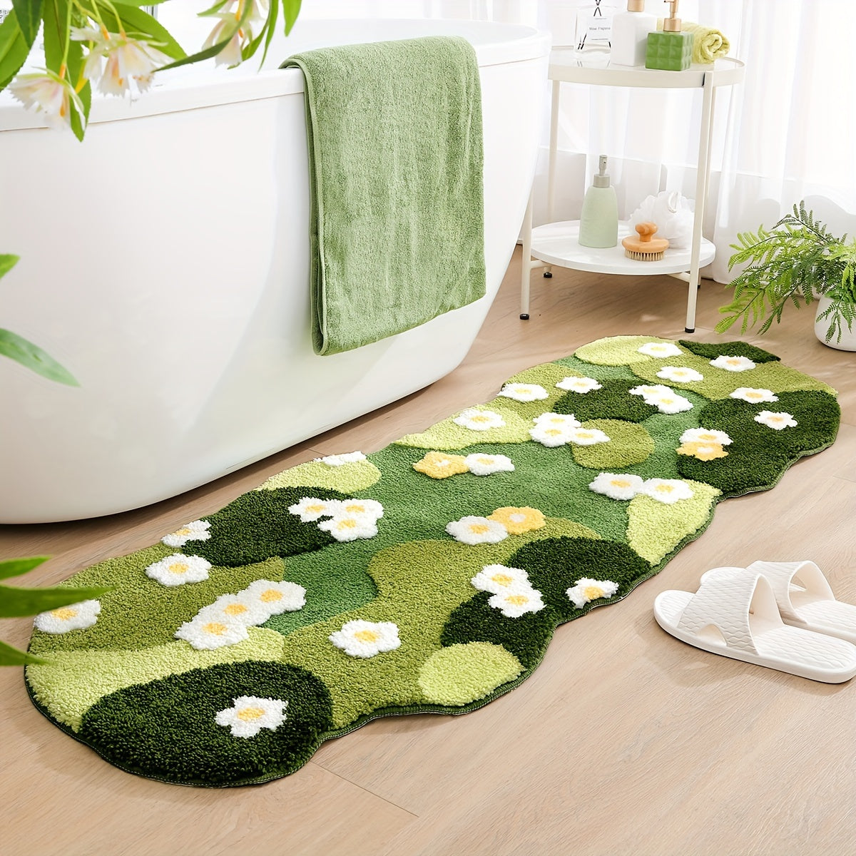 Comfortable oval floral green rug