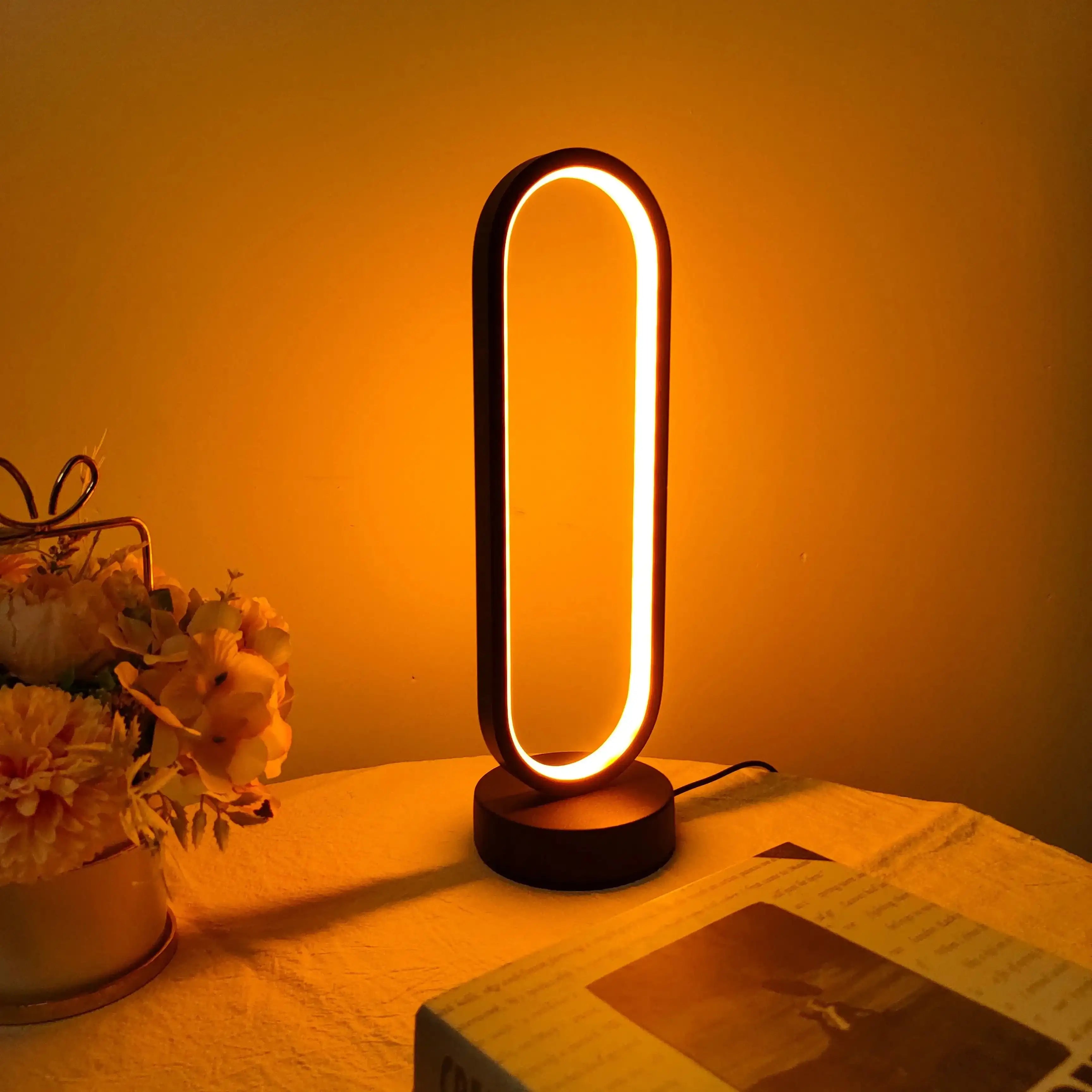 LED Ringlamp – Nachtlamp voor Slaapkamer & Woonkamer, 3 Kleuren Dimbaar, Bedlamp - ThuisGemak