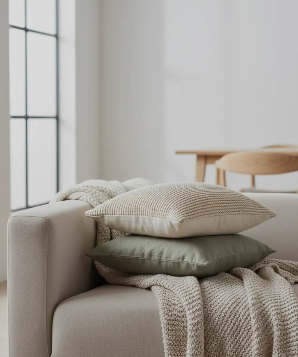 two cushions on a sofa