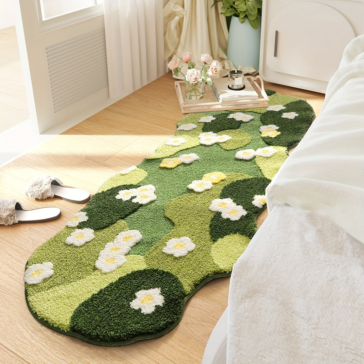 Comfortable oval floral green rug